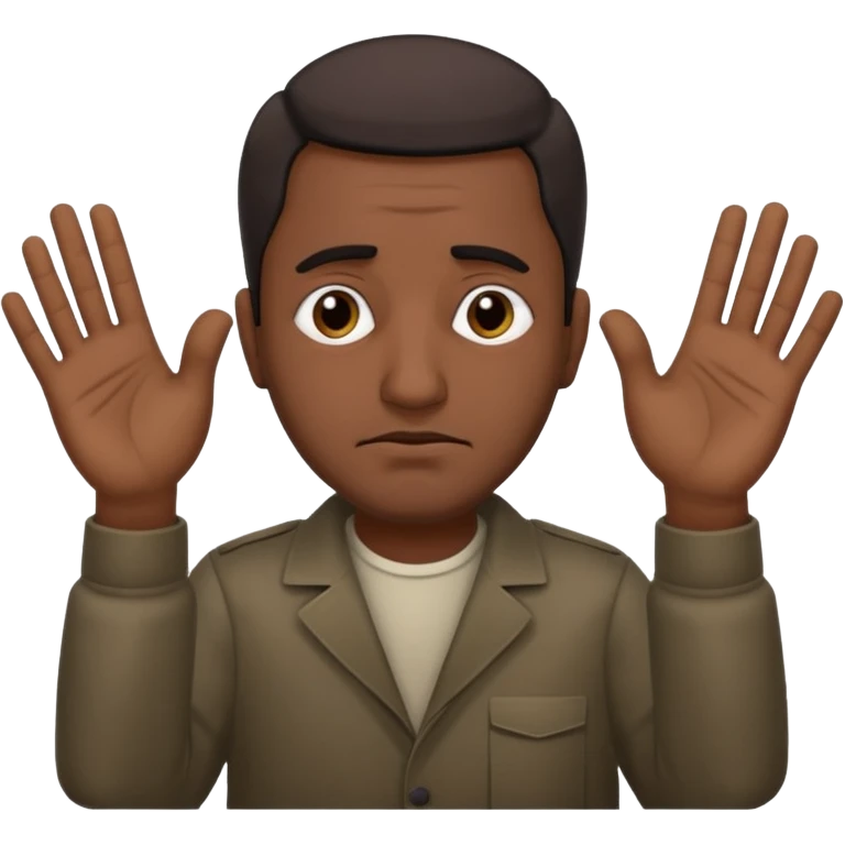 surrenders, depict an Iraqi with a sad face and raised hands emoji