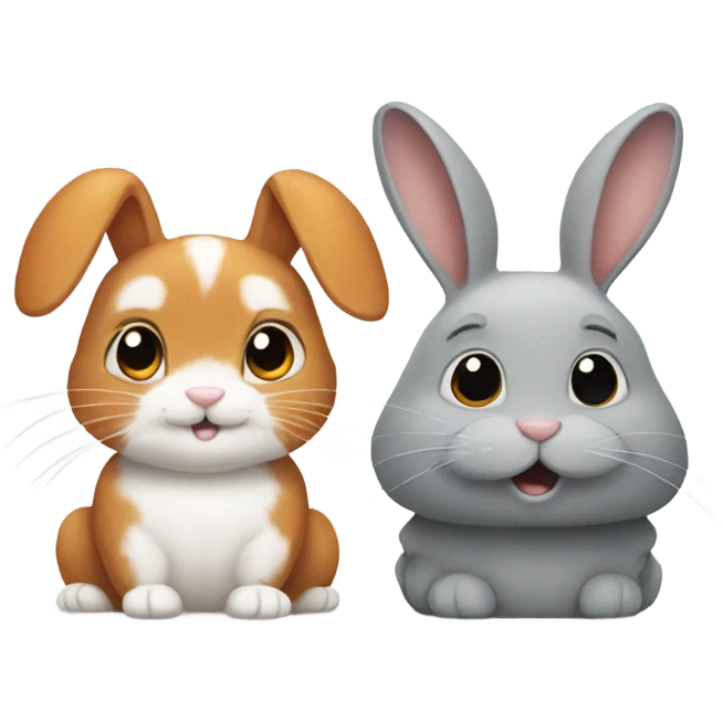 Medium ginger bunny and smaller grey bunny emoji