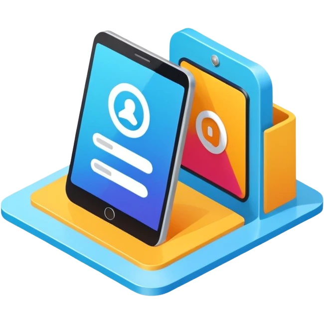 isometric, image of modern user experience with mobile, desktop portal, kiosk etc emoji