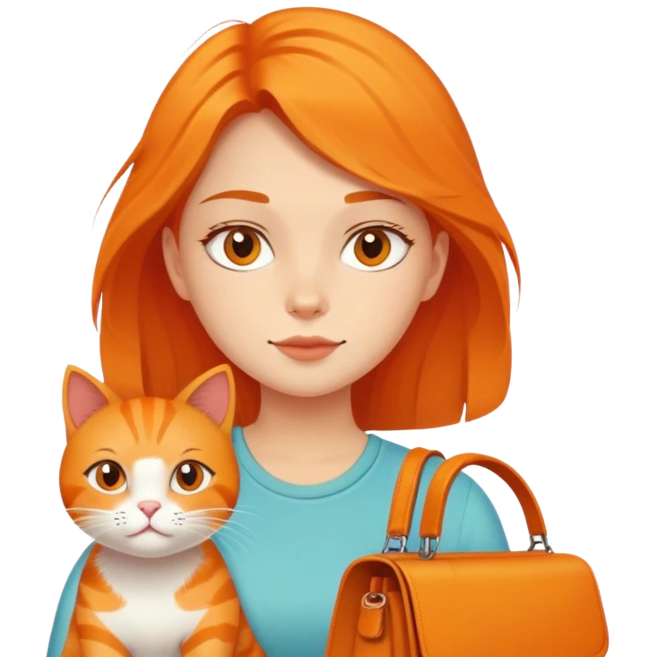 Girl with orange cat and runaway bag emoji