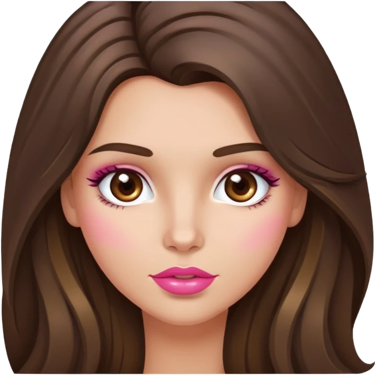 Long haired Brunette with highlights in her hair and hazel eyes  slightly tanned white girl with pink lips and rosy cheeks emoji