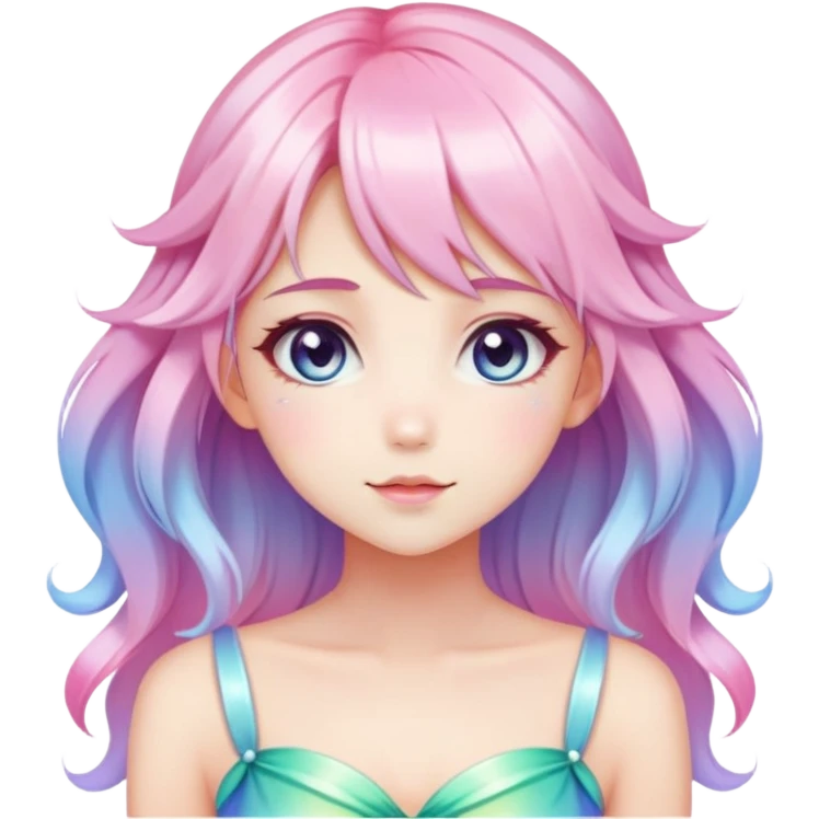 Gorgeous Beautiful Blushing Petite Colorful-Shiny-Pastel-Fairy-Soarkle-Anime-Lady with beautiful gradient pastel hair aesthetic emoji