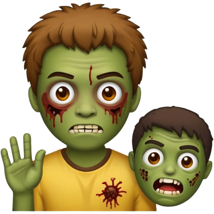 quero um emoji de um menino com pele de zumbi cabelo castanho claro e de franja emoji