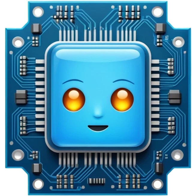 Cute AI processor chip with glowing circuits emoji