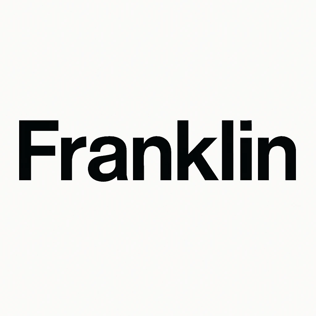 word mark 'Franklin' in title case, clean sans-serif Helvetica-inspired, bold, black emoji