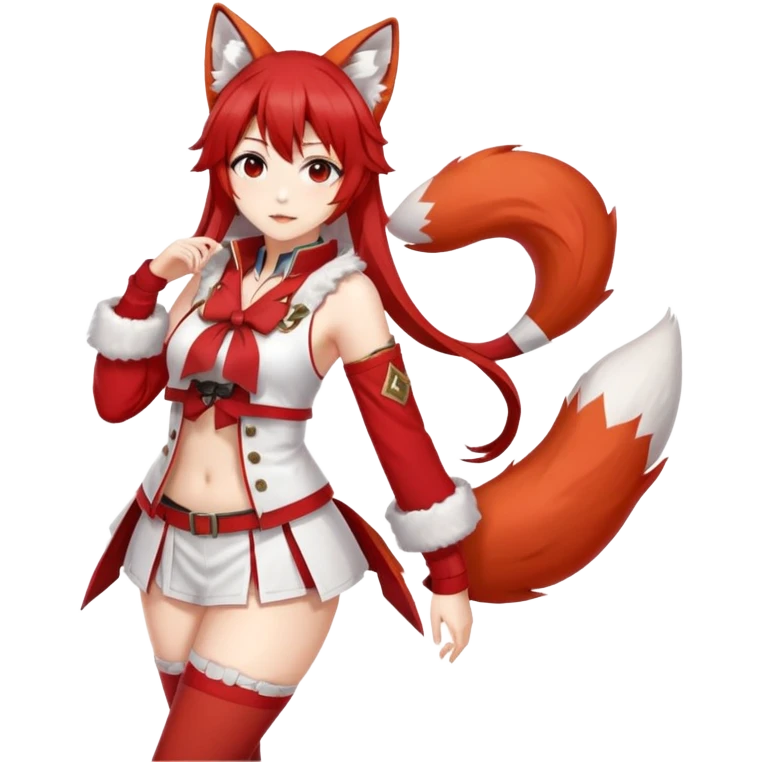 Azur Lane Akagi kitsune girl with red and white outfit and multiple fox tails emoji
