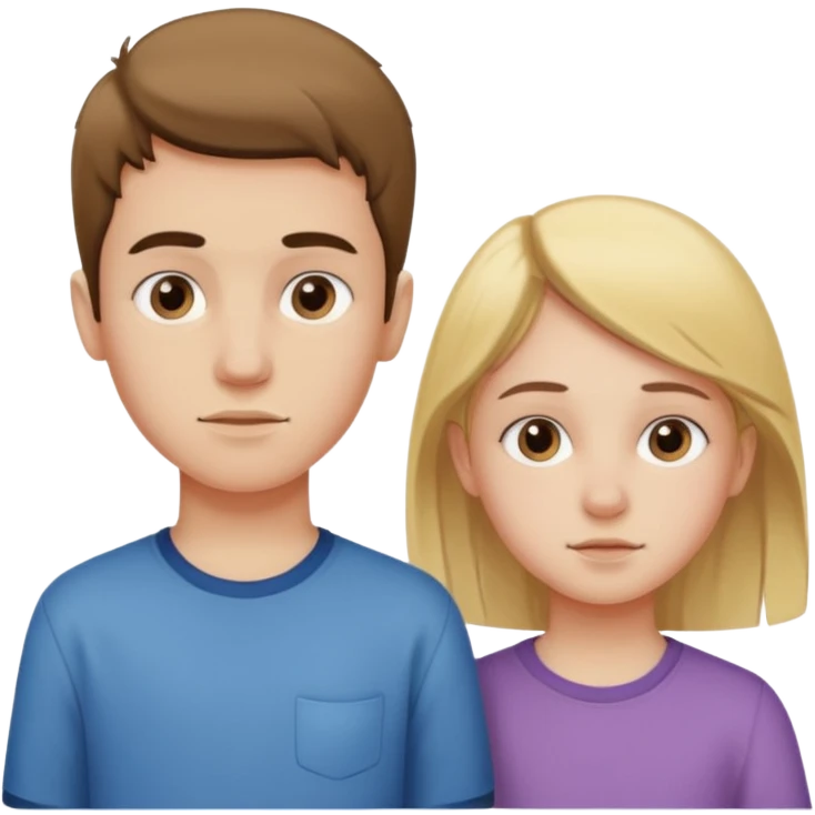 two adolescents, one boy and one girl, standing side by side, showing signs of puberty including growth spurt, slight acne, first facial hair for boy, no text emoji