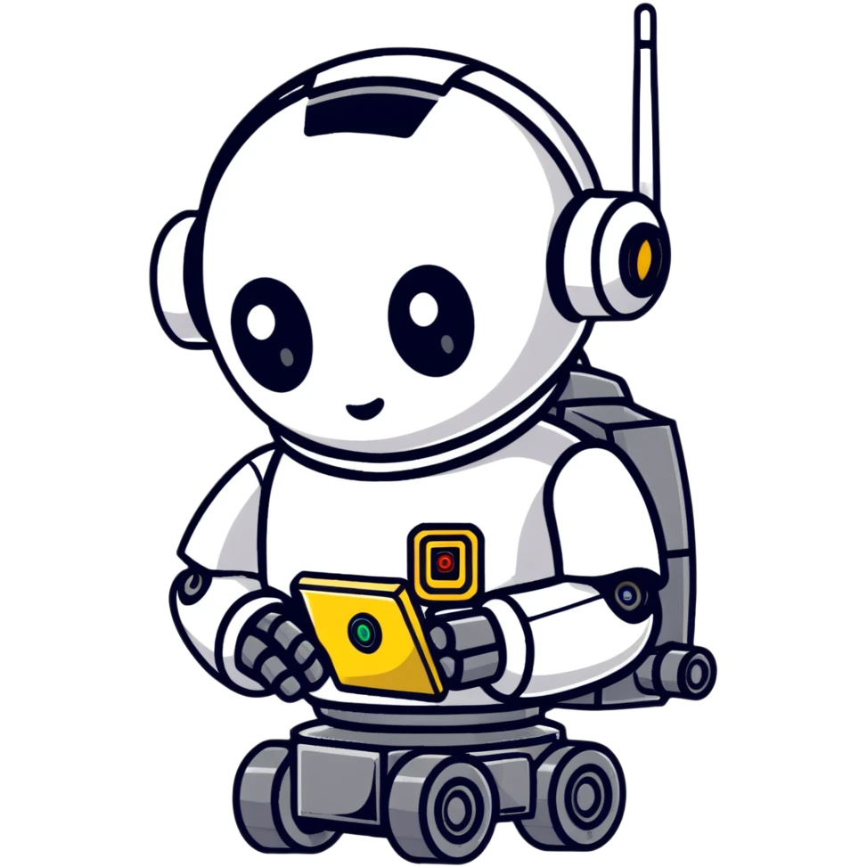 Industrial robot with exposed wiring and heavy metal plating emoji