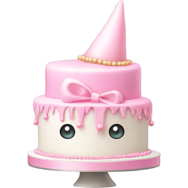 Pearl ligh pink birthday cake witch bow emoji