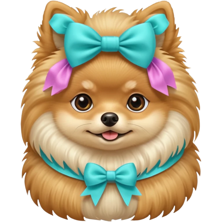 Pomeranian with aqua bows emoji