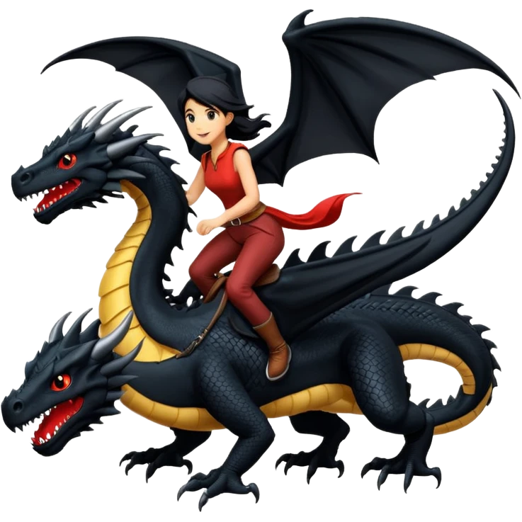 Extreme huge black dragon flying with a female rider on top of it emoji