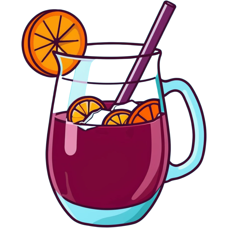 traditional sangria drink filled with ice cubes, red wine, orange and apple slices, very icy and cold emoji