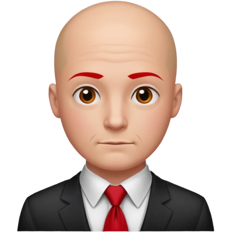 man Bald with red necktie, red dress, tattoo on face, square face. emoji