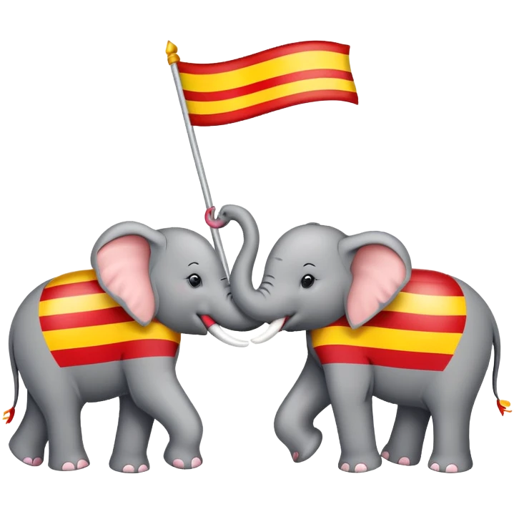 Flag with red colour on top and bottom yellow on the middle in yellow two elephants with a flower in between them  emoji