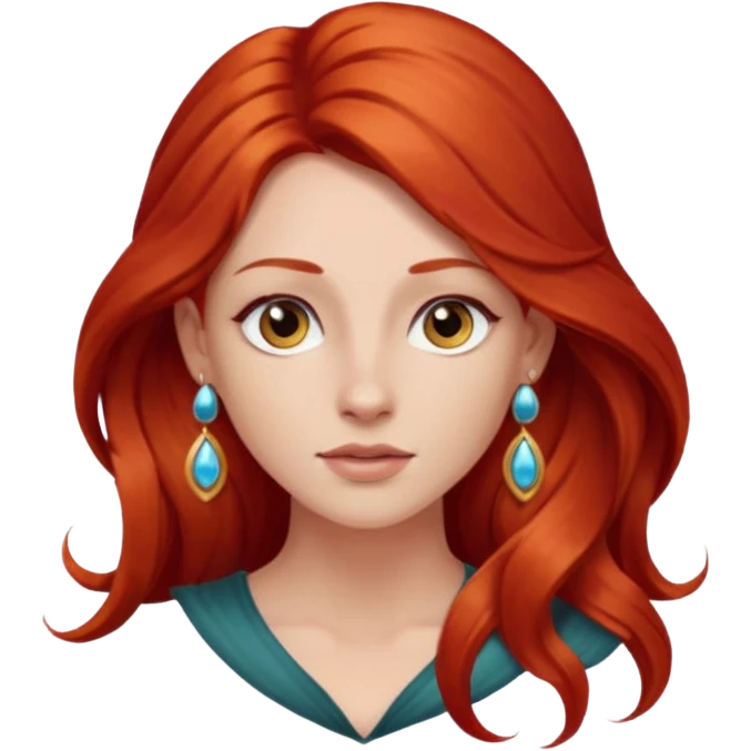 une personne joli, aved des cheveux long roux, des boucles d'oreilles de face dans un rond  emoji