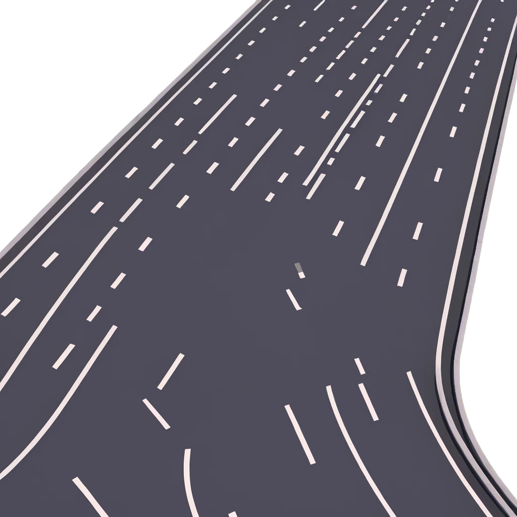 a modern expressway with multiple lanes, smooth asphalt, and clear lane markings, seen from above, microsoft style 3d fluent emoji style emoji