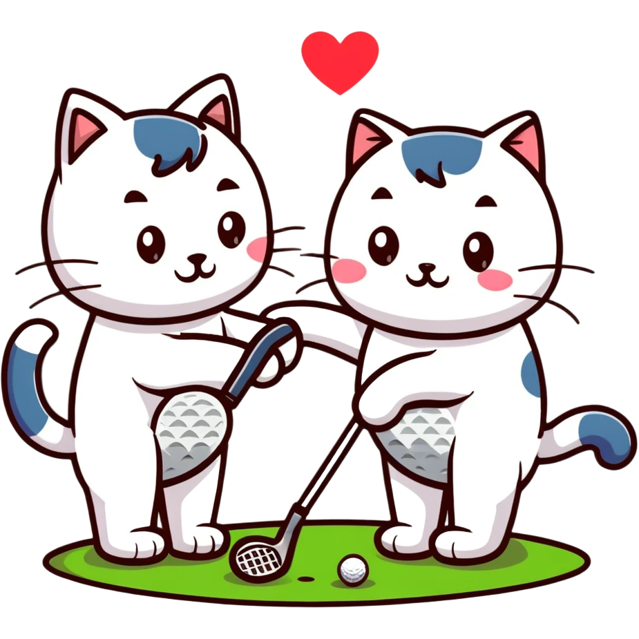 two cats in love playing golf in Scotland emoji