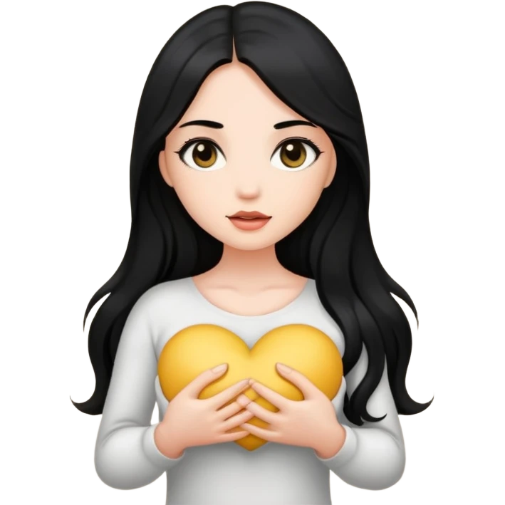 A beautiful girl with long black hair and black eyes holds her breasts in her hands emoji