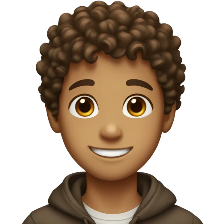 Smiling boy with hazel eyes and curly brown hair  emoji