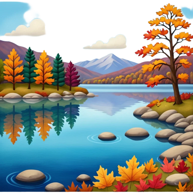 Beautiful lake during the fall, felt texture, scrapbooking emoji