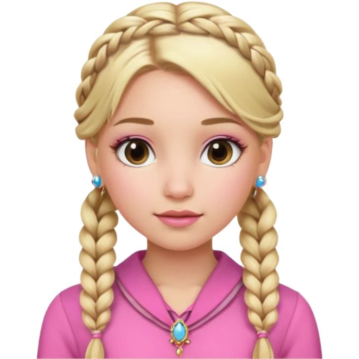 fancy blonde hair girl with braids pink outfit makeup and jewellery emoji