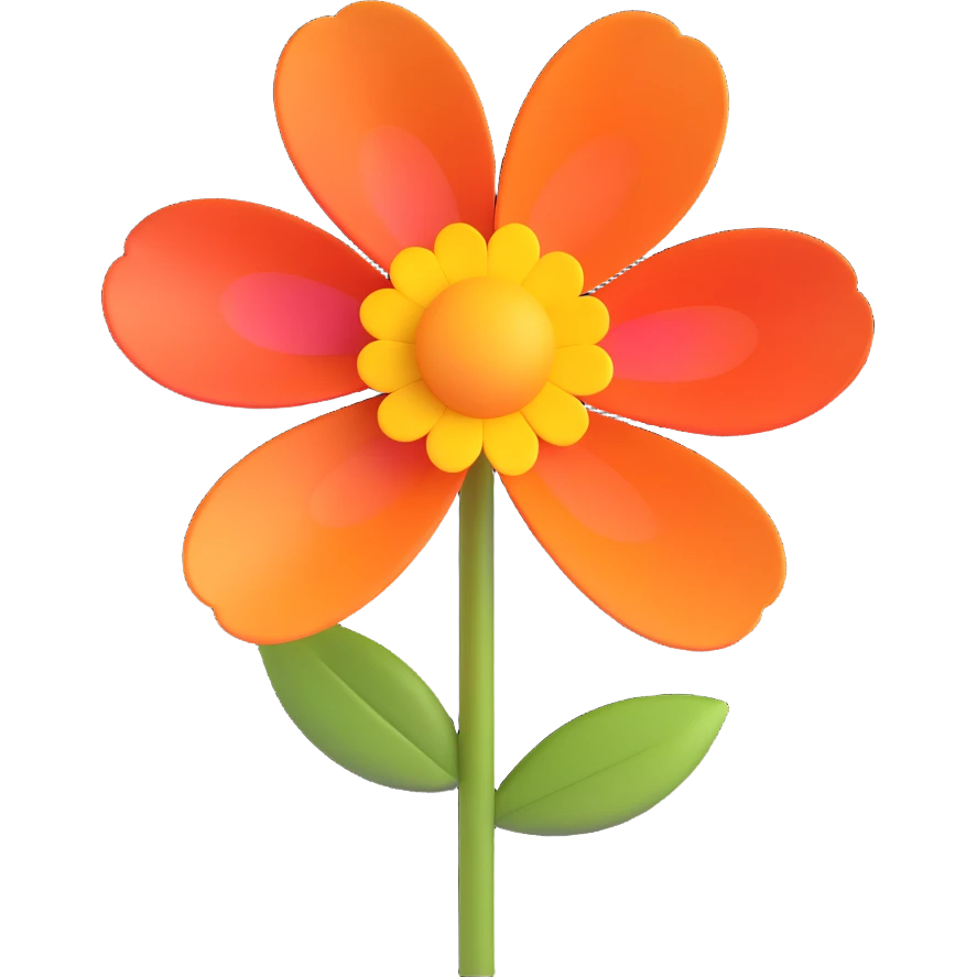 3D rendering of the flower in the style of iOS app icons, featuring a clean and vibrant design with a slightly glossy finish, soft shadows, and a simple geometric composition. The flower should have smooth, rounded petals with a slight gradient, and the center should be detailed yet minimalistic. emoji
