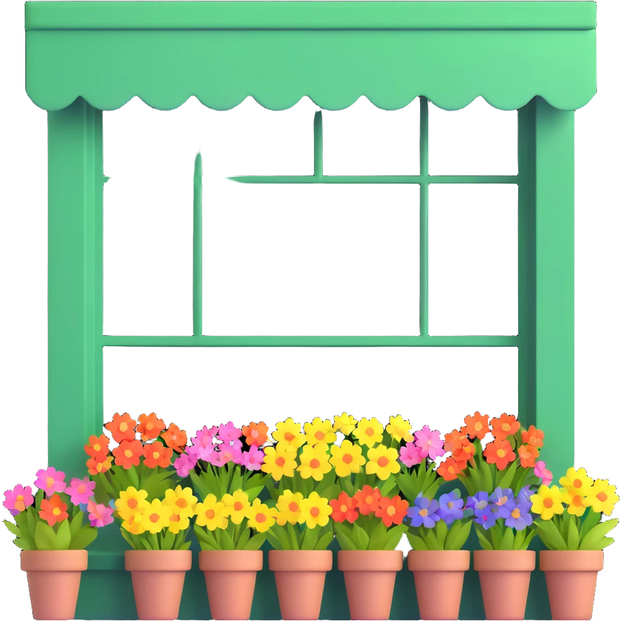 green store front with spring flowers in the window emoji