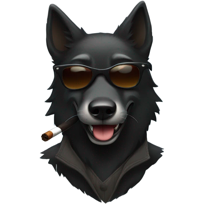 A short haired black wolf wearing sunglasses and smoking a cigar emoji