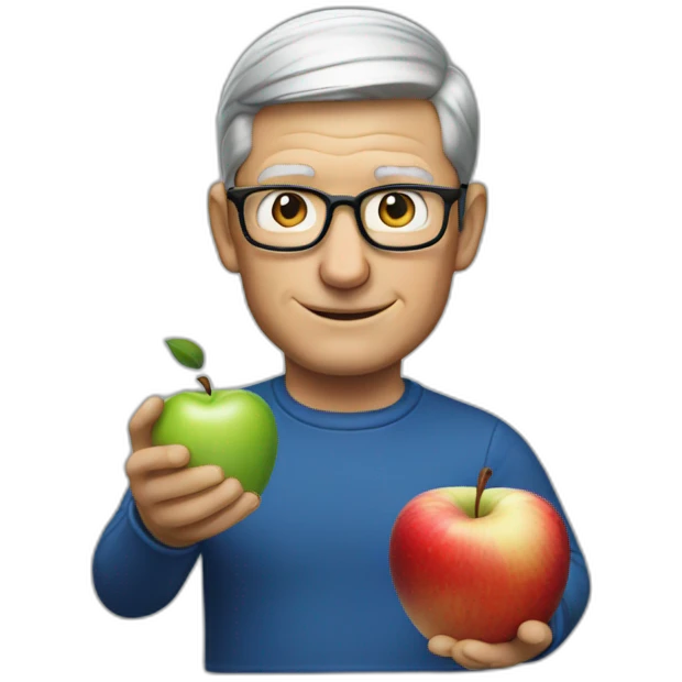 tim cook with an apple in his hand emoji