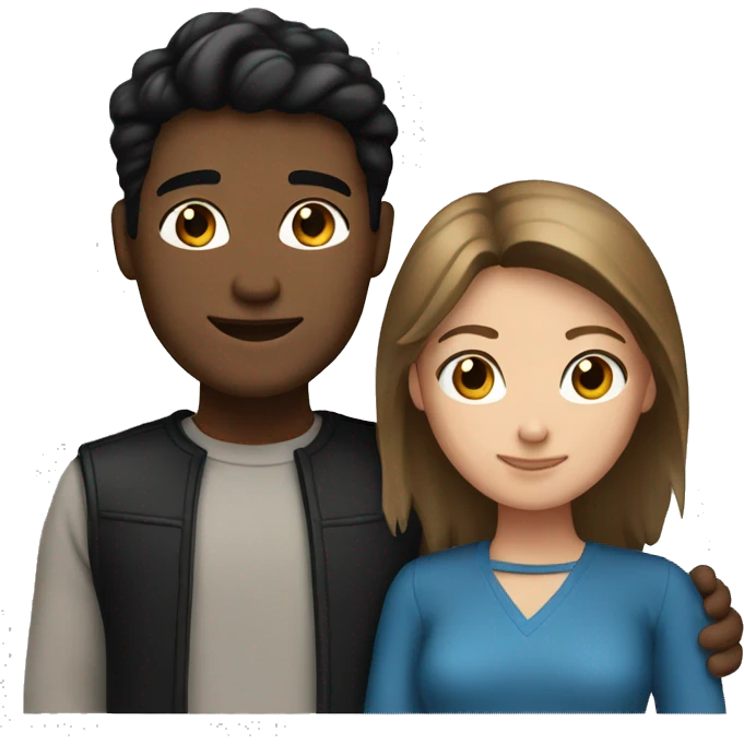 Couple embrace. man with light brown skin and black hair. short white woman with brown hair and blue eyes  emoji