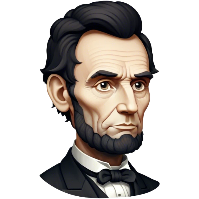 Cinematic Realistic Abraham Lincoln Portrait Emoji, depicted as a stoic iconic statesman with a tall dignified silhouette and thoughtful expression, rendered with detailed textures and dramatic historical lighting that captures his timeless presence. emoji