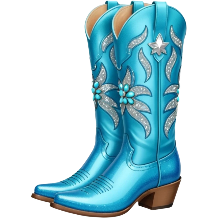 Realistic  blue fashion cowgirl boots with sparkly shiny glitter  emoji
