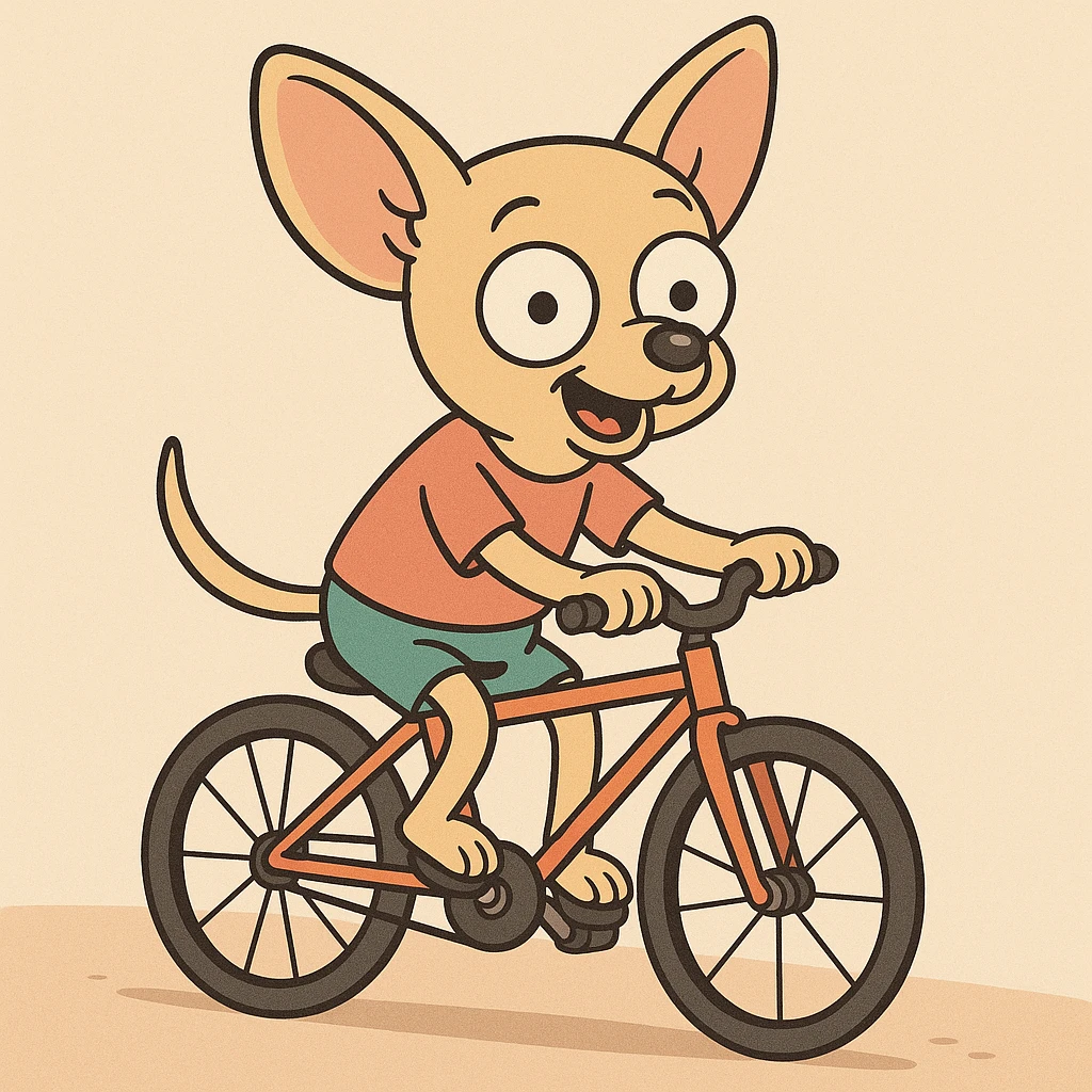a cute chihuahua cycling, cartoon style emoji