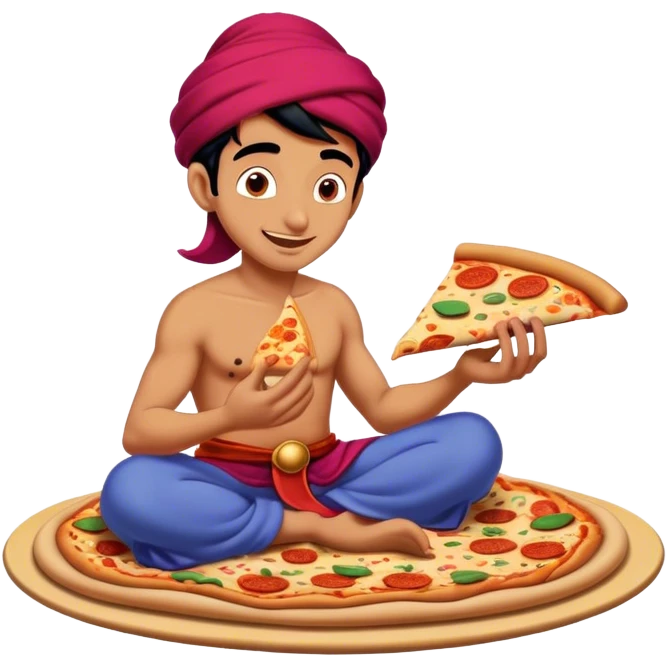Aladdin eating pizza on magic carpet  emoji