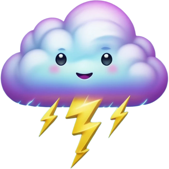 purple and green and blue gradient fluffy cloud with yellow  lightning emoji