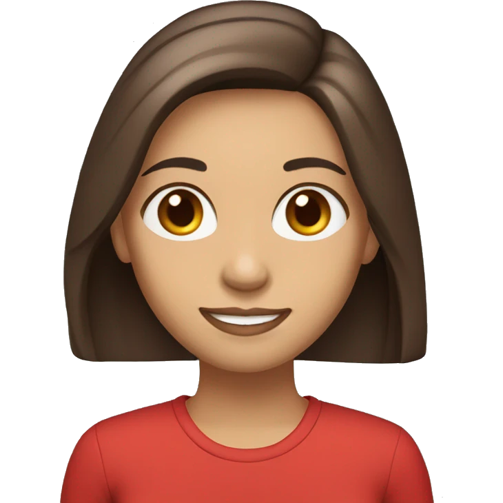 smiling woman with light to medium skin, straight dark brown hair with middle part red shirt  emoji