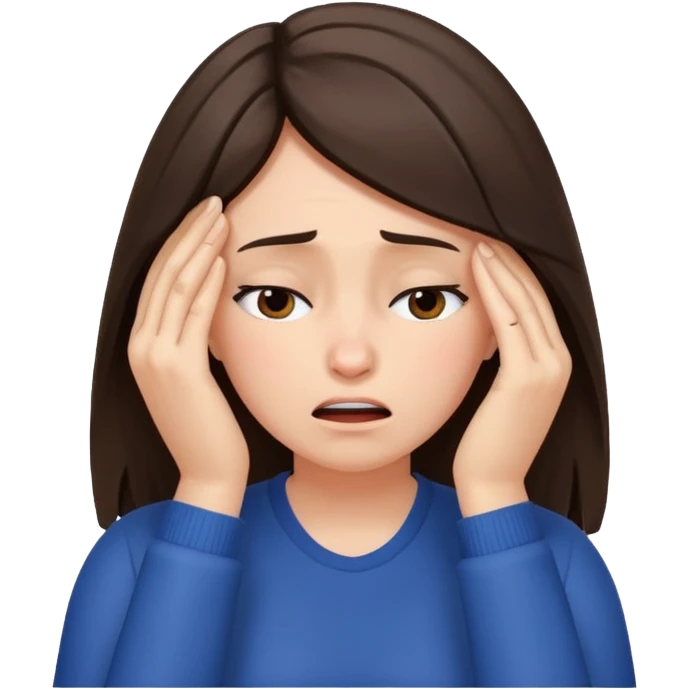 female pulling her hair with stressed face, face palm, brunette emoji