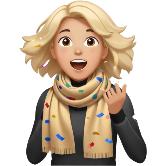 person with a sports scarf, excited expression, confetti in the air emoji