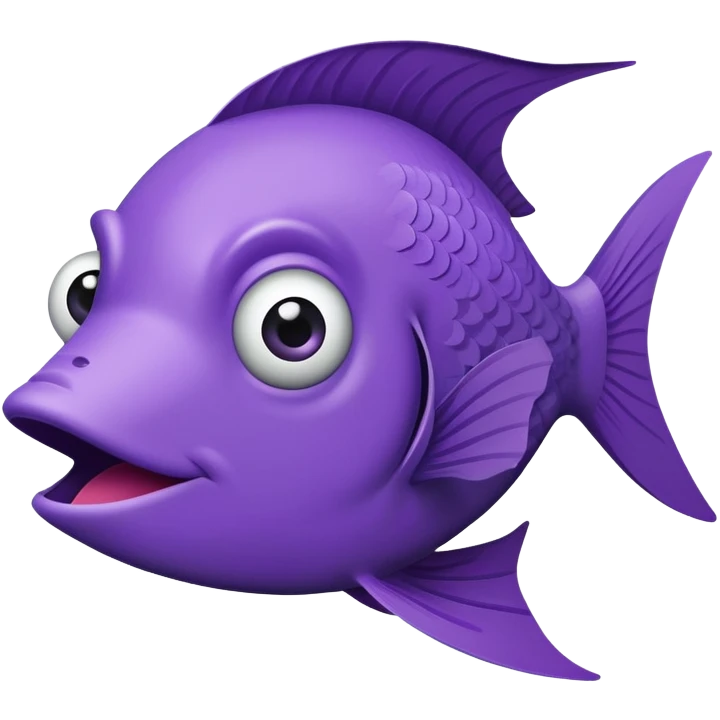 ultra derpy purple fish with wonky eye and comically large lips, perfect flat side profile facing right, exactly 90 degrees, completely 2D like a paper cutout, only one eye visible, absolute side view emoji