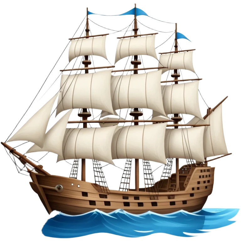 A large ship sailing on the sea with tall masts emoji