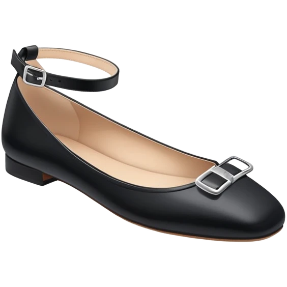 Black square-toed ballet flats with strap and tiny silver buckle emoji