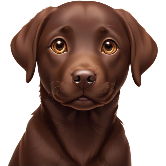 Cinematic Cute Chocolate Labrador Portrait Emoji, Head tilted playfully and inquisitively, featuring a sleek chocolate Fur with a lustrous sheen, round, sparkling brown eyes filled with curiosity, Simplified yet irresistibly adorable features, highly detailed, glowing with a warm, friendly glow, high shine, affectionate and spirited, stylized with a touch of whimsy, bright and endearing, soft glowing outline, capturing the essence of a mischievous yet loving companion, so playful it feels like it could dash out of the screen and into your arms! emoji