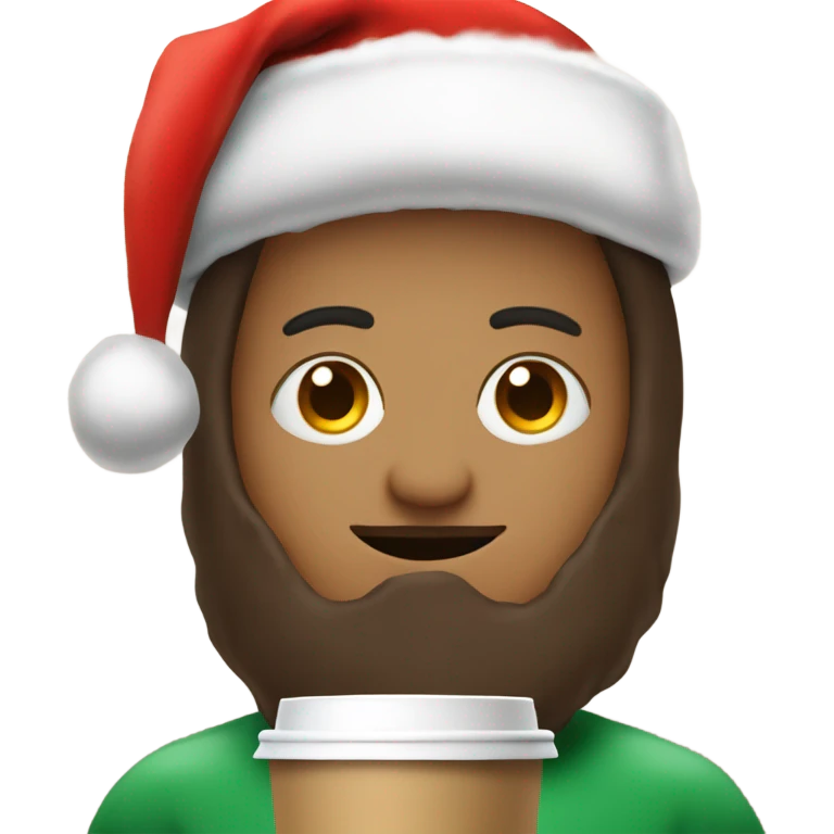 Me wearing a Santa hat at Christmas morning with coffee emoji