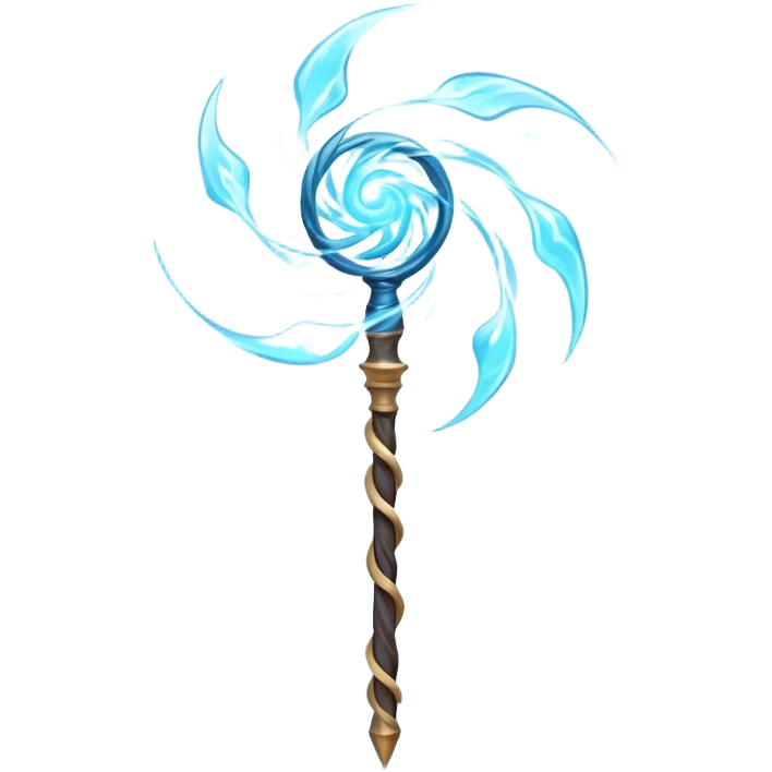 wind elemental staff object icon, fantasy magic staff, swirling wind aura, light blue glow, floating air particles, elegant design, 3D cartoon, mobile game icon style, centered, clean background, soft shadow, no text, no watermark
 emoji
