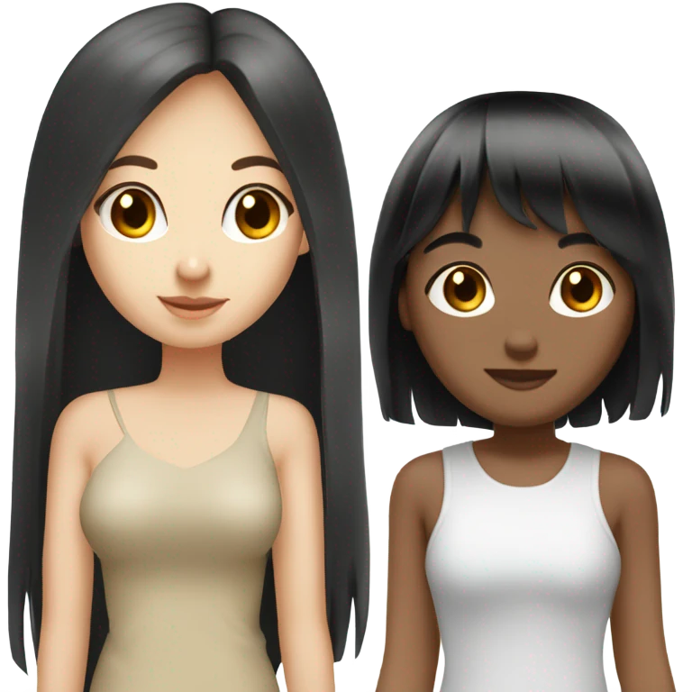 Four girls one with shoulder length hair bangs black hair tan skin one with long black hair pale skin one  emoji