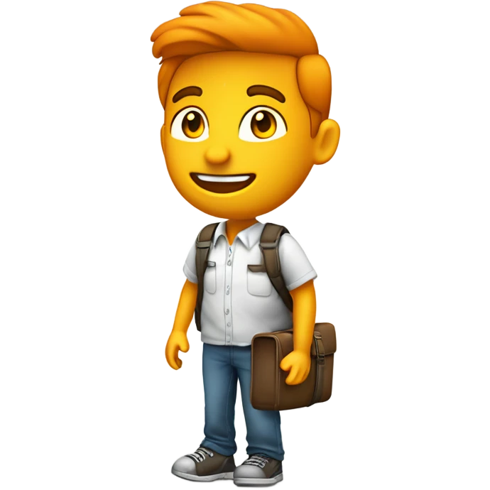 Un viajero joven y amigable, con camisa ligera, mochila y maleta, predominando el color naranja #c7743c. Sonriente, moderno y cálido. emoji