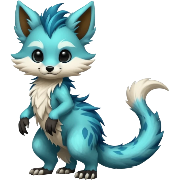 Cool randomly-colored chibi furry anthropomorphic fantasy-Vernid-creature by LiLaiRa with a long tufted tail with edgy markings (full body) emoji