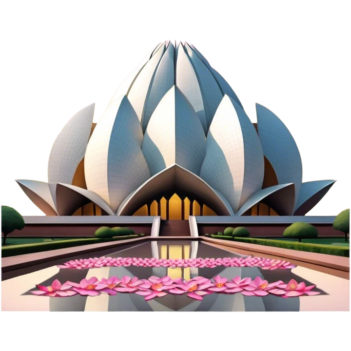 Cinematic Realistic Lotus Temple Landmark Emoji, showcasing the modern architectural marvel with petal‚Äêlike structures rendered with dynamic lighting and graceful textures. emoji