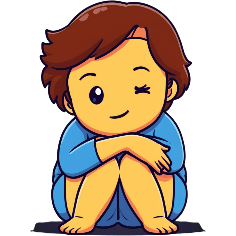 woman sitting on floor hugging her knees while crying emoji