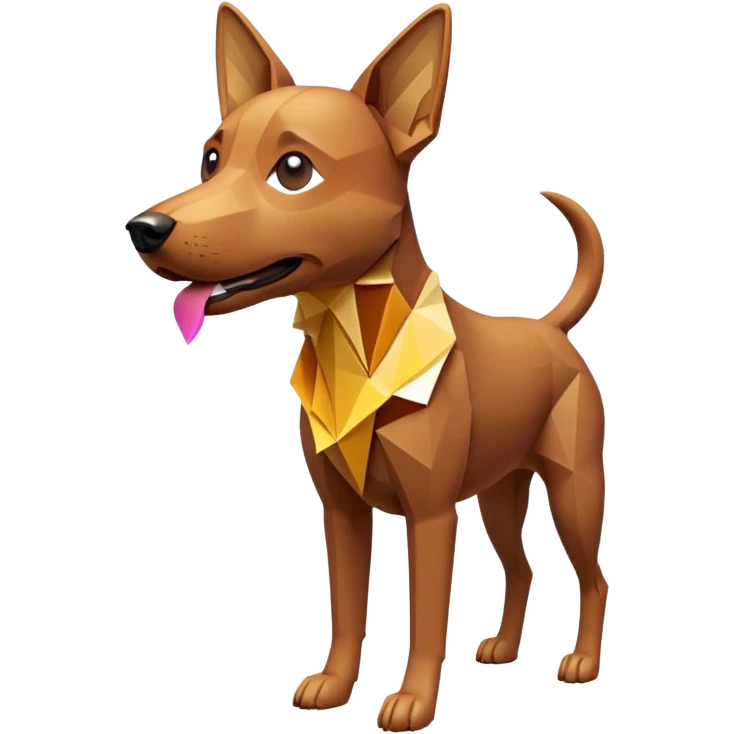 3D render of Stretched Dog, digital glitch art aesthetic, data corruption visual, brown dog stretched infinitely into a tan polygon spike, pixelated distortion, emoji style, isolated on white background --v 6.0. emoji